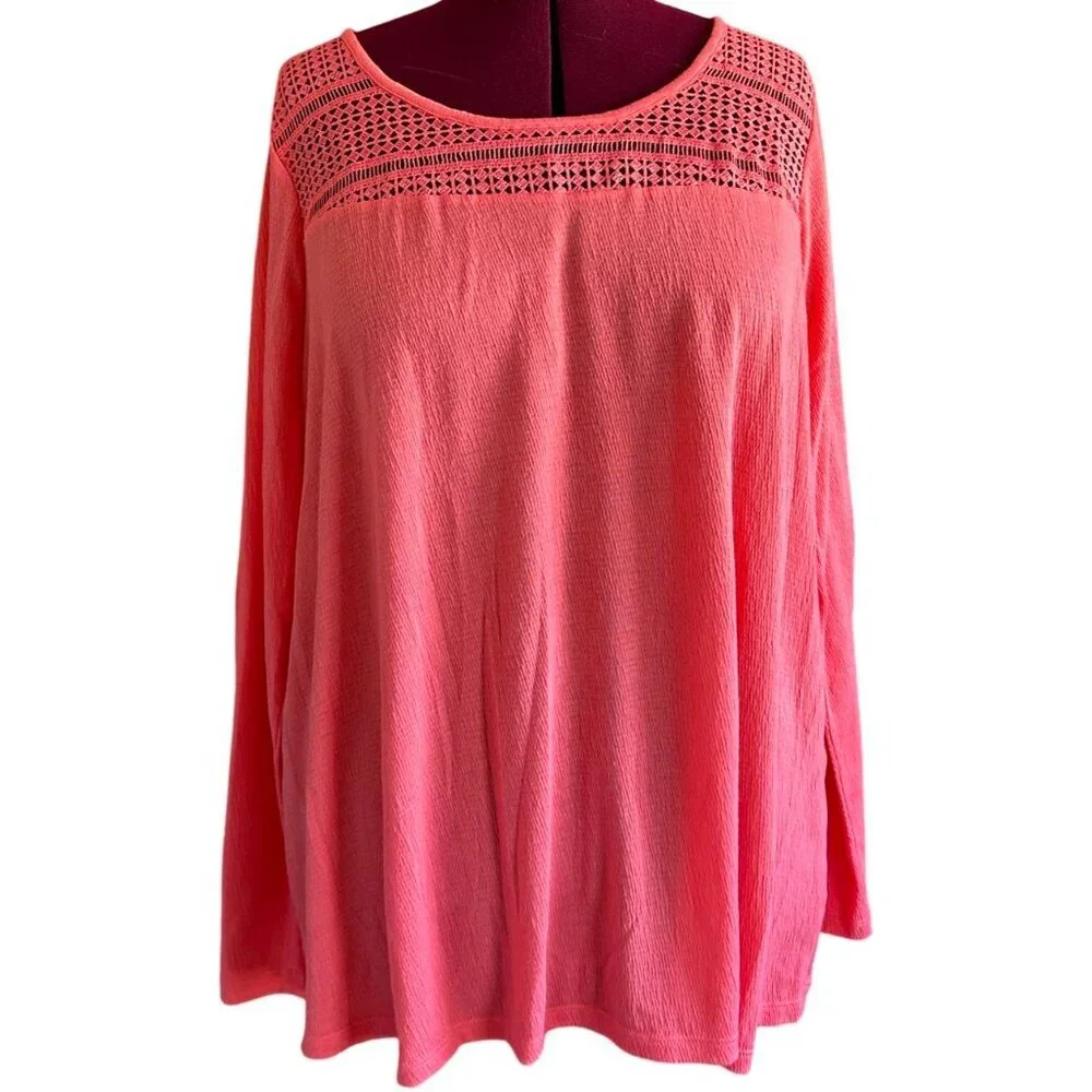 Lane Bryant Plus Size Coral Pink Loose Fit Long Sleeve Top Size 22/24